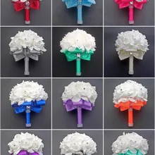 ZUOYITING, элегантный насыщенного синего цвета фиолетовый красный фуксия роза искусственный свадебный цветы невесты букет Свадебный букет кристалл шелковая лента