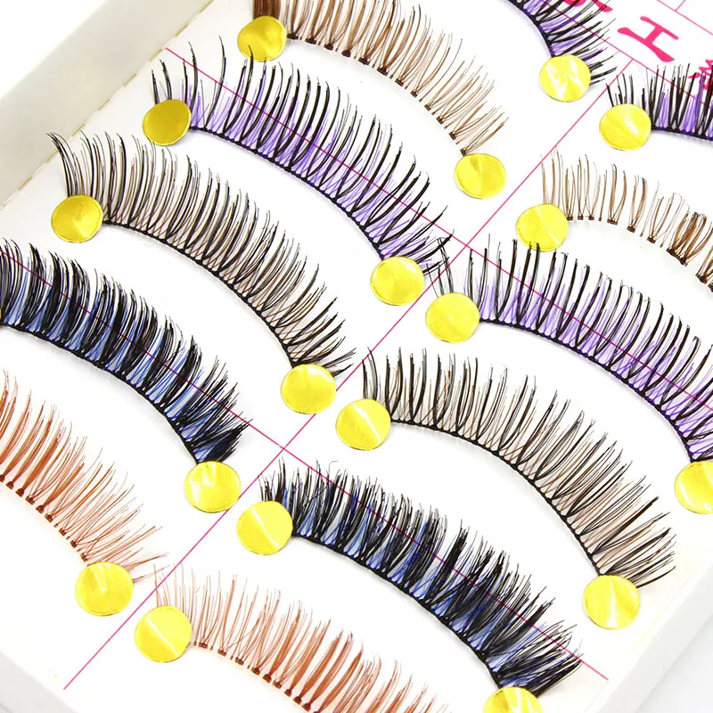 Professional 10pairs/Lot Thick False Eyelashes Colorful Long Eyelash