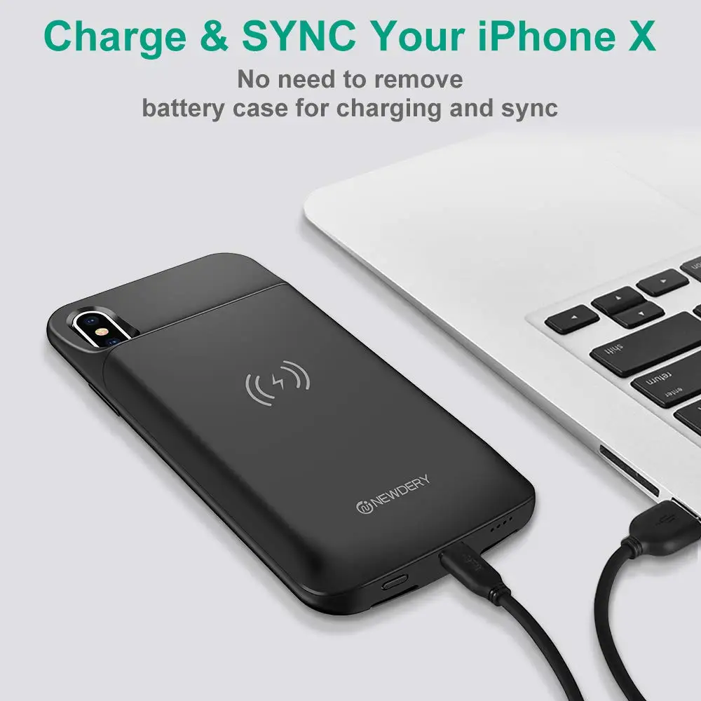 Чехол NEWDERY для аккумулятора iPhone X Xs совместим с беспроводной зарядкой Qi тонкий