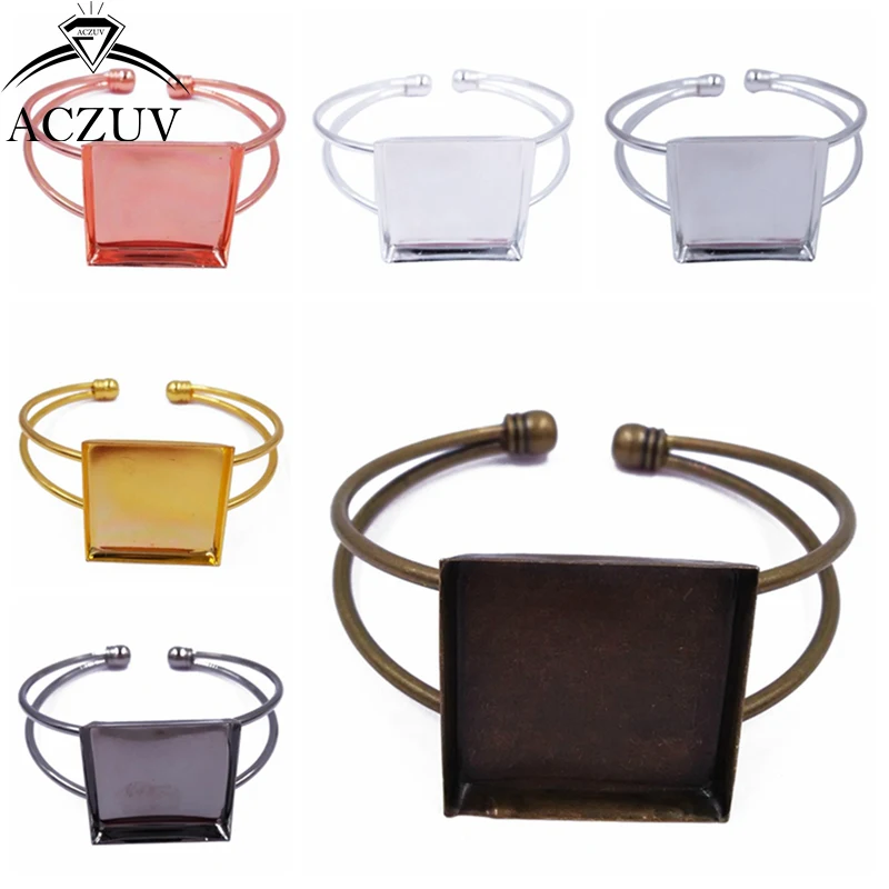 

ACZUV 50pcs Copper Metal 25mm Square Teeth Bezel Blank Base Bracelet Cuffs Bangle Tray Wristband BBS018