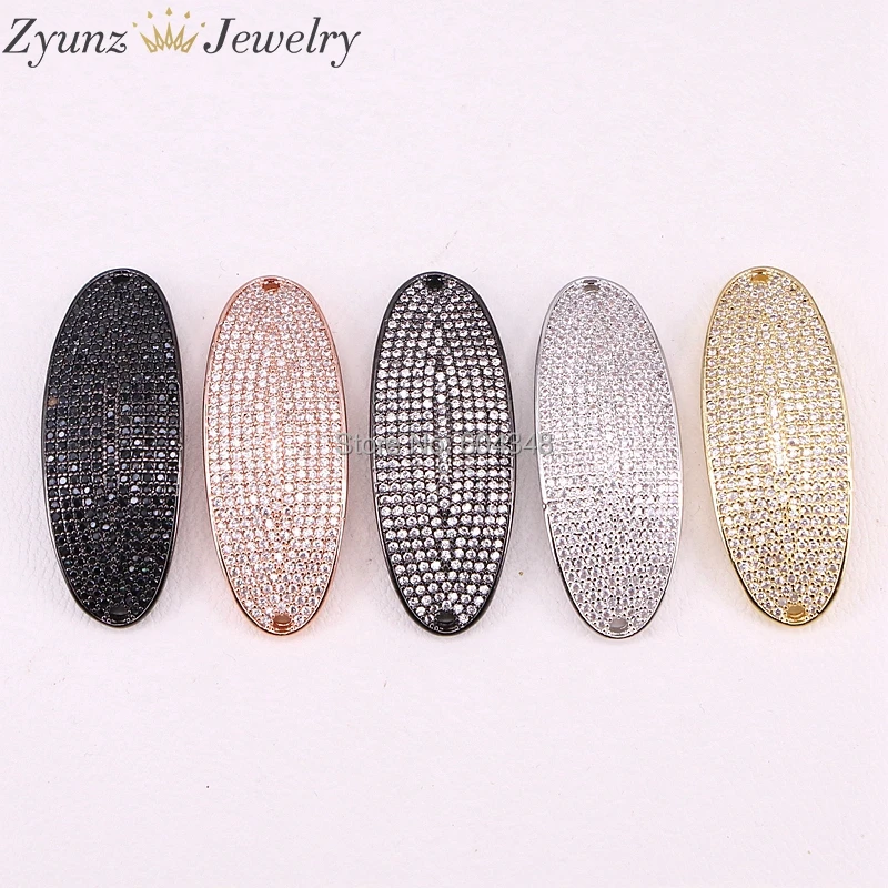 

5PCS ZYZ298-1581 Jewelry Making Supplies Micro Pave CZ Rhinestone Crystal Jewelry Oval Spacer Bracelet Connector Beads
