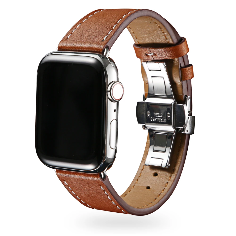 Кожаный ремешок для Apple watch band 4 44 мм 40 мм aplle iwatch correa 42 мм 38 мм 3 2 Бабочка Пряжка ремешок для наручных часов браслет ремень