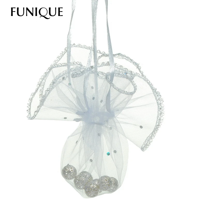 

FUNIQUE 25cm Dia. Round White Organza Bags Shining Sequin Wedding Gift Bags & Pouches For Jewelry Packaging Gift Decor 25PCs