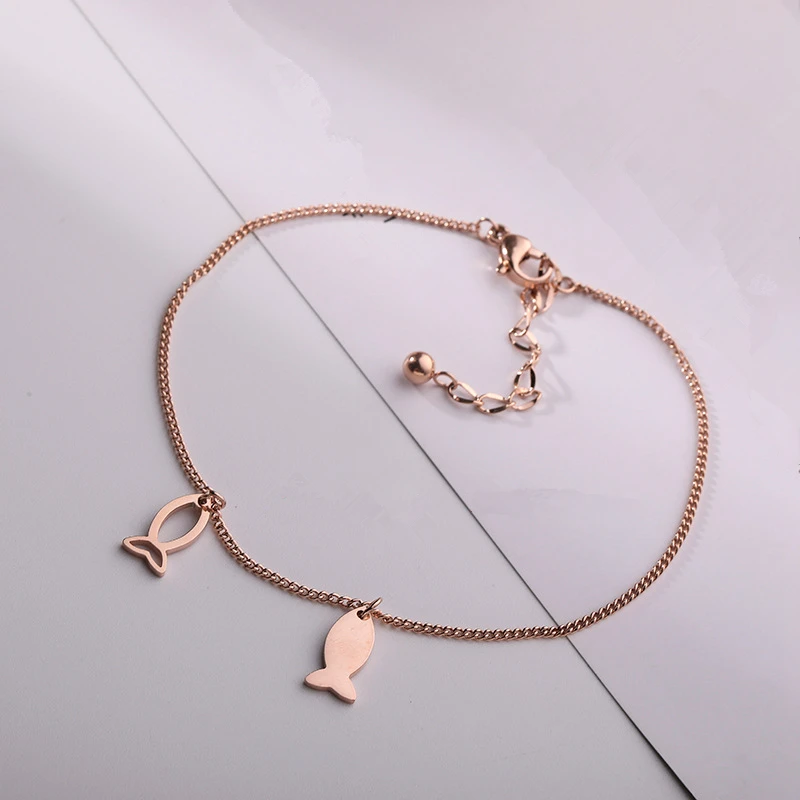

2019 Fashion Two Fish Pendant Stainless Steel Anklets For Women Rose Gold Chain Anklet Foot Jewelry bracelet cheville femme