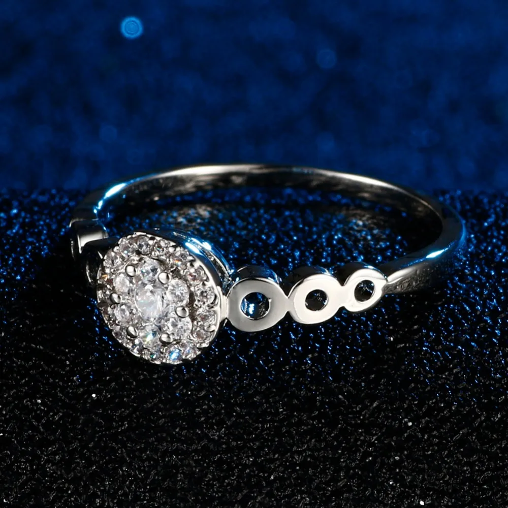 High quality women CZ paved engagement rings AAA class bridal zircon jewelry silver tone bling