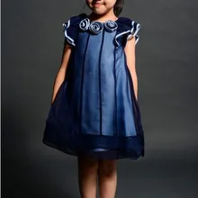 Синий Органзы стиль платье принцессы партии девушки Pageant Платья Вечерние Платья Девушки Цветка