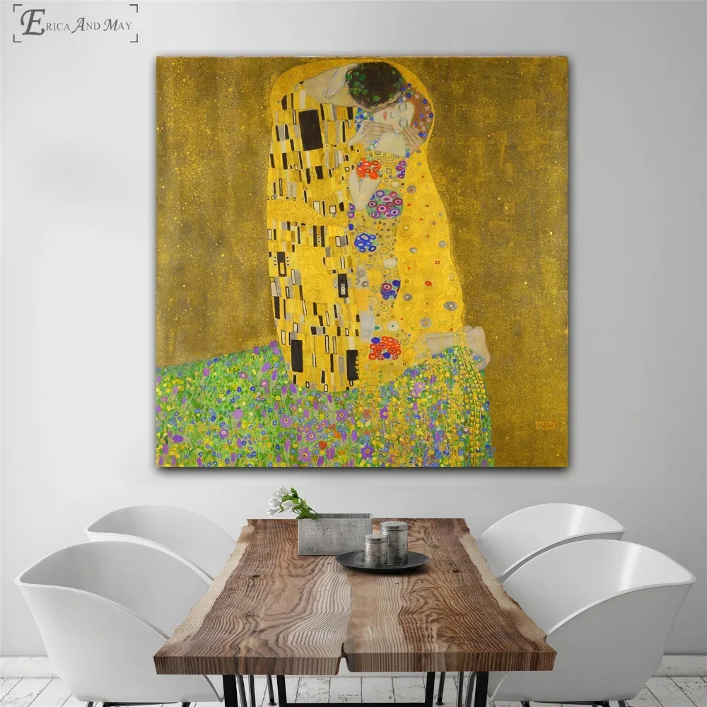 Gustav Klimt Kiss Классическая серия винтажная постерная печать масляная живопись на холсте настенные художественные фрески картины для гостиной Decoratio