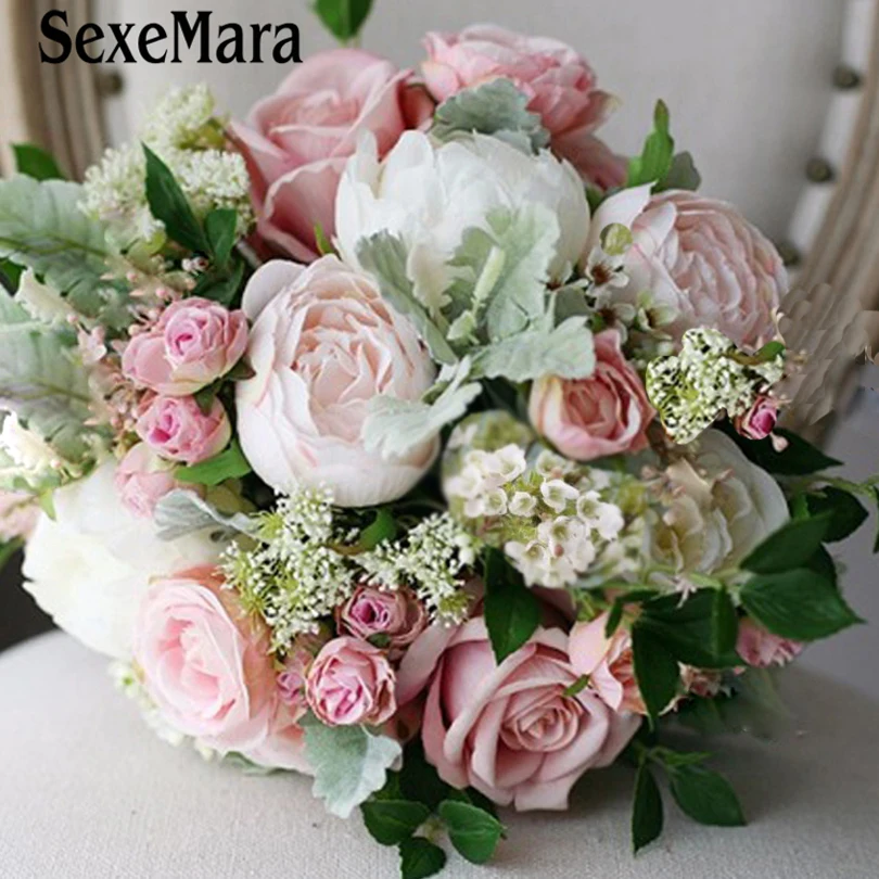 SexeMara Ramo de flores novia розовые пляжные свадебные цветы Свадебные букеты винтажные Свадебные украшения Искусственные Свадебные букеты