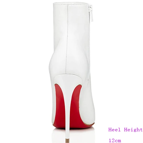 Туфли с красной подошвой ботильоны женские модельные туфли на тонком каблуке 120 мм, большие размеры 44, белые ботинки из микрофибры с красной подошвой, с острым носком, So Kate - Цвет: White 12cm