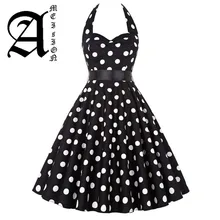 Plus Size Polka Dot Dress Women Vintage Swing Halter Belt 50s 60s Rockabilly Prom Party Dresses Retro Feminino Vestidos Plus Size Polka Dot Dress Women Vintage Swing Halter Belt 50s 60s Rockabilly Prom Party Dresses Retro Feminino Vestidos