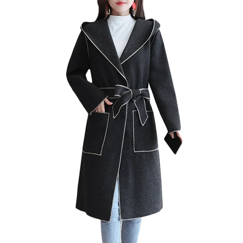 Hiver Haute Pardessus Populaire B1012 Femmes Nouvelles Long Double Laine Manteau De Coréenne À Automne Black khaki Capuche face Qualité R0ZPXwq
