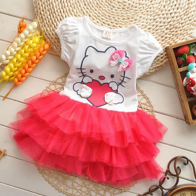 

2018 summer style girls dress Hello kitty cartoon KT wings tutu dress bow veil Kids love children's clothing free shipping