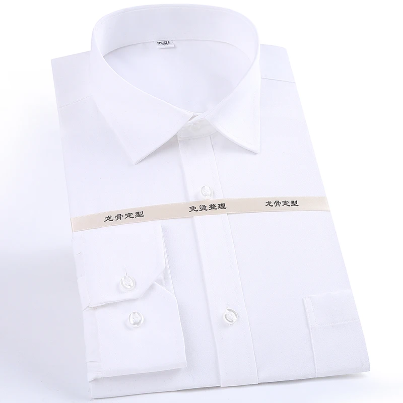 En Ligne Hommes de Non Fer À Manches Longues De Base Robe Chemise avec Poche Poitrine Rides Résistant Facile Care Regular fit blanc Formelle Chemises de Travail