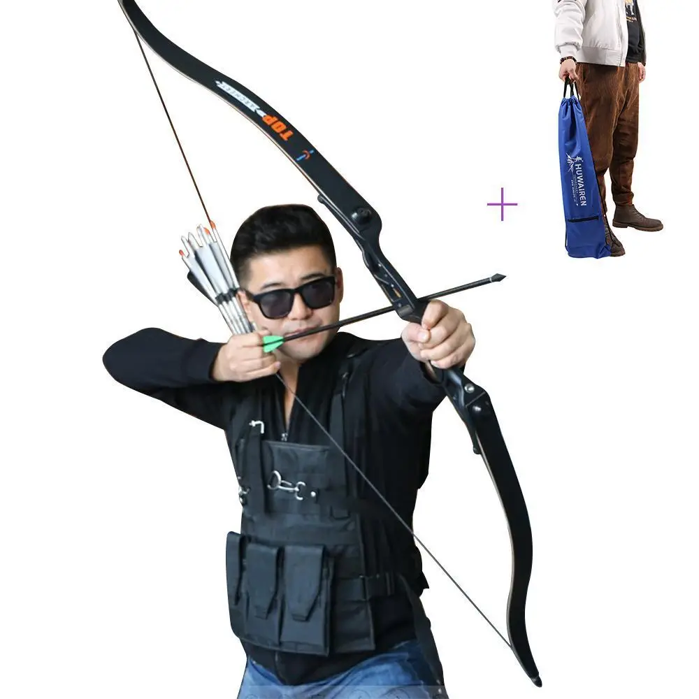 

56inch 30-50lbs Archery Recurve Bow Metal Riser Hunting Shooting Bow Black Training Takedown Bow with Rest Bag