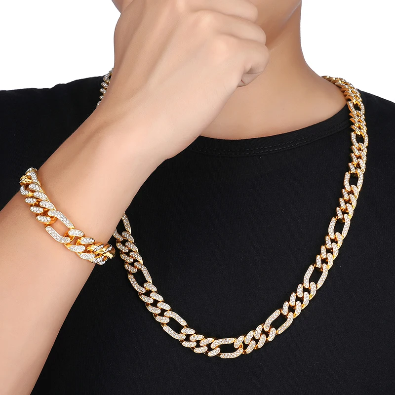 D & Z сплав с полным AAA + горный хрусталь золотое ожерелье Bling Iced Out Miami кубинское
