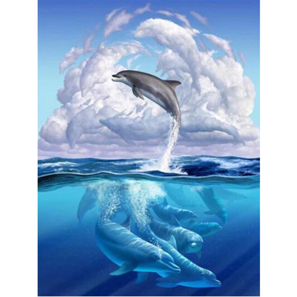 

DIY diamond painting sea scenery dolphins diamond embroidery Marine life dolphins group diamond Mosaic sea landscape decor