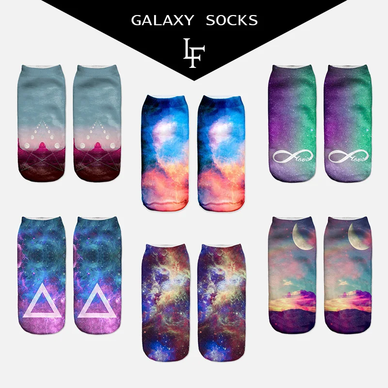 

2017new arrival 3d ankle socks Galaxy Aliens Starry moon Sky Love Triangle printed Socks Summer Autumn Cute Cartoon short socks
