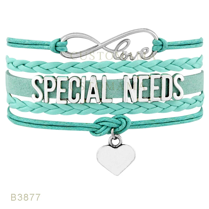 (10 PCS/lot) Custom Infinity Love Special Needs Heart Charms Bracelets