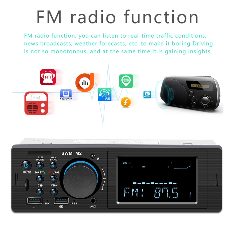 

Radio Bluetooth Stereo Audio FM Radio 60W Support USB TF Card Slot Hands-free Call with Mic Wireless Remote Control MP3 Player