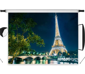 

LB Polyester & Vinyl Paris Tower At night Beautiful Night View Backdrops Background For Photography Studio Backdrop Photo Props
