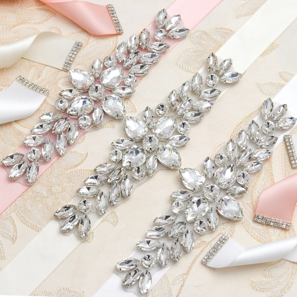 

Yanstar Wedding Dress Belt Women Rhinestones Crystal Belt Handmade Silver Diamond Belt Wedding 37WB993