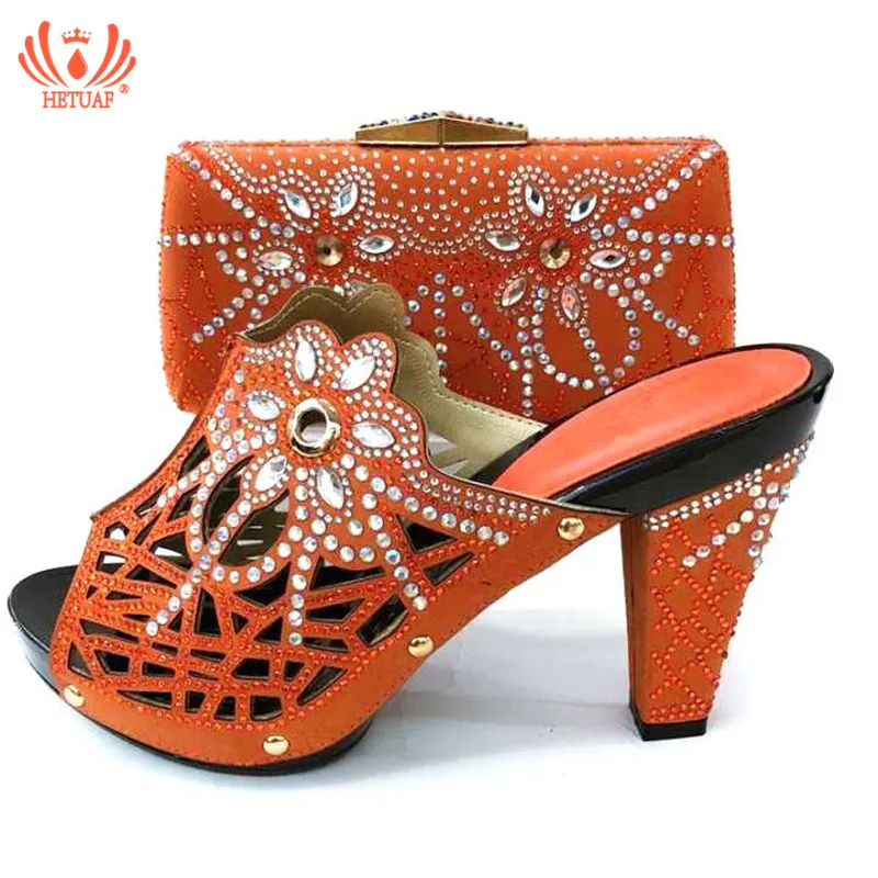 

Latest Fashion Party Shoes And Bags To Match Orange African Shoes and Bag Set Italian Wedding Summer Sandals Shoes And Bag Set