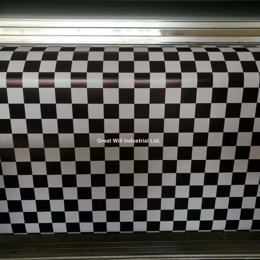 Glossy Balck White Chequered Check Vinyl Car Roof Body Wrap Stripes