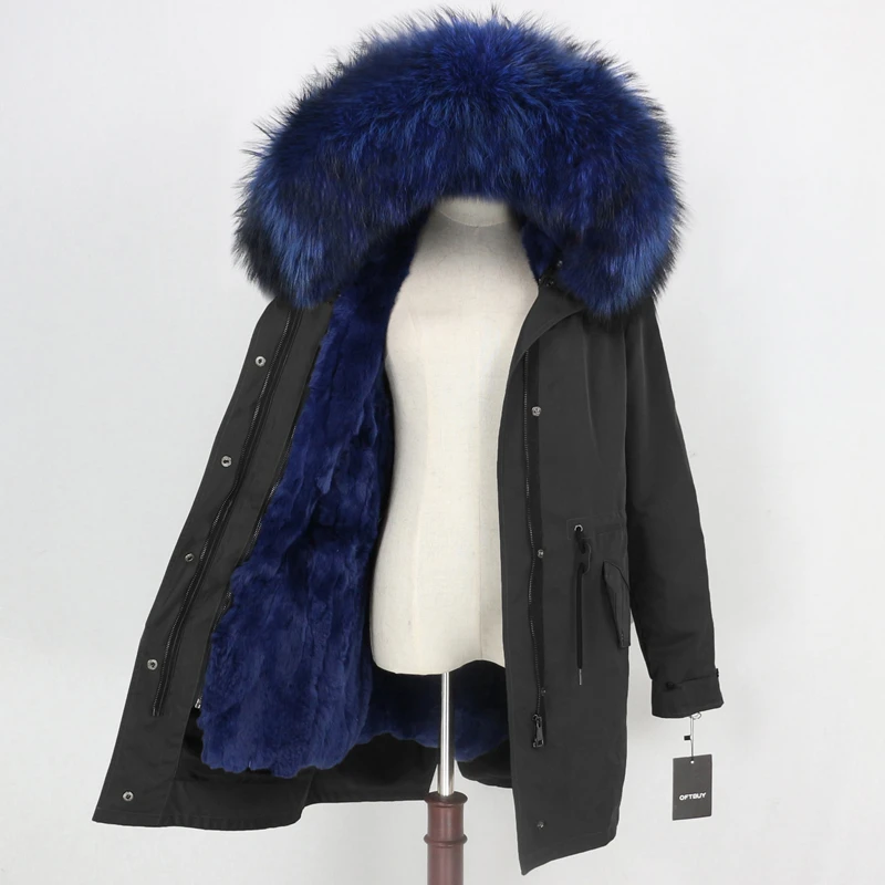 Sale OFTBUY Waterproof Long Parka Real Fur Coat Winter Jacket Women Natural Raccoon Fur Collar Real Rabbit Fur Liner Detachable Warm 33