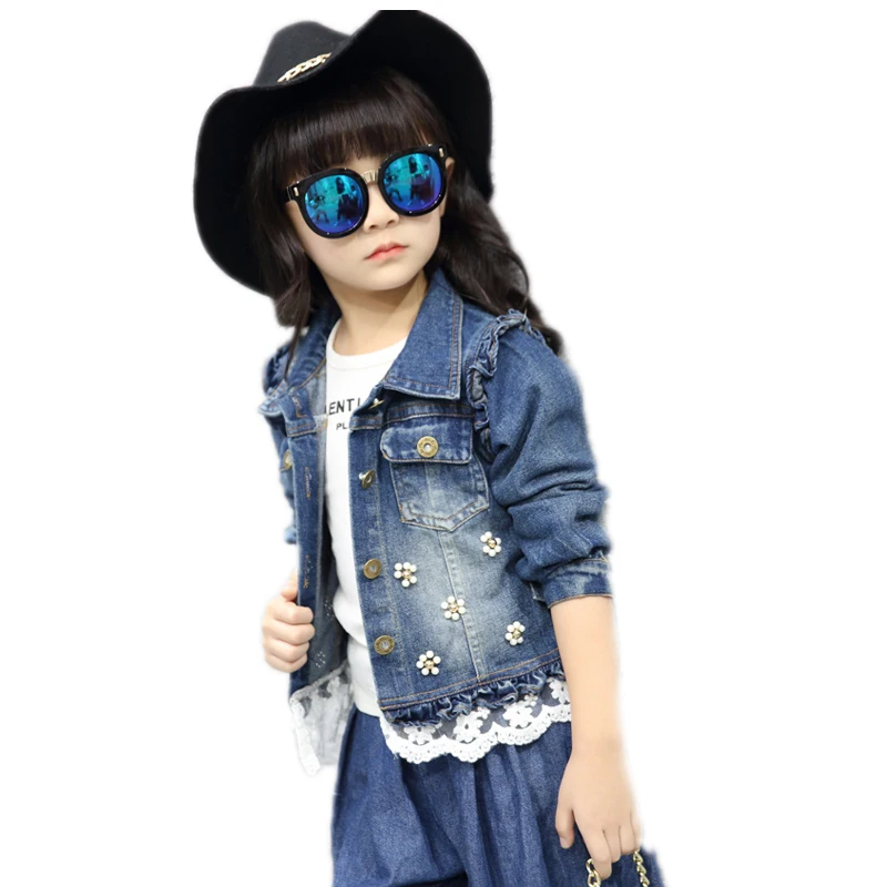 

jacket for girls 2017 new fashion girls jackets turn down collar floral printed girls outwear solid denim coats for girls 4-11T