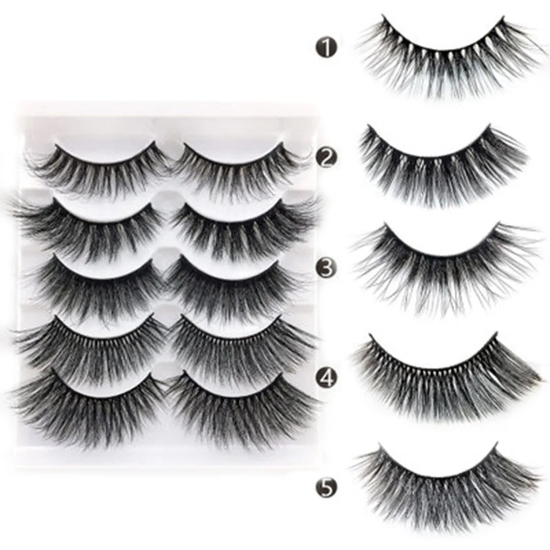 5 Pairs Wispy Cross Long Thick Mixed Fake Eye Lashes 3D Mink False Eyelashes Makeup Tools