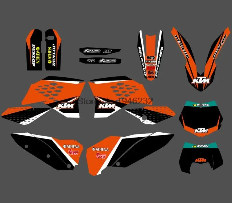 

NEW STYLE TEAM GRAPHIC DECALS STICKERS WITH MATCHING BACKGROUNDS FOR KTM SX SXF 125 200 300 450 530 2007-2010 EXC XCF 2008-2011