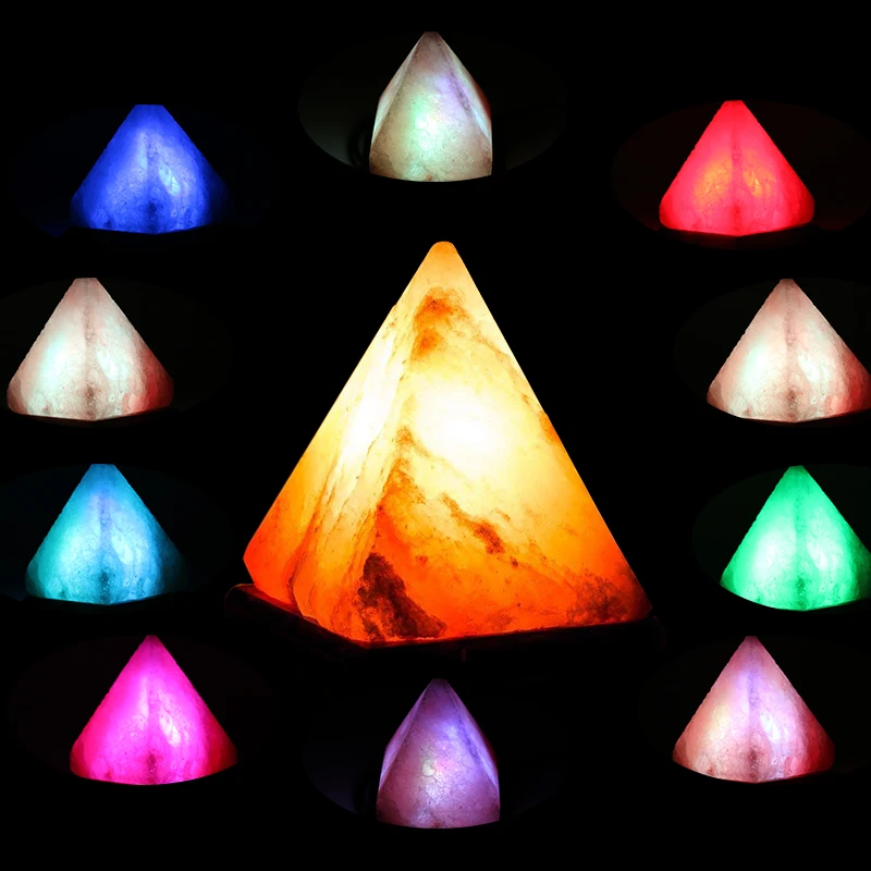 KHLITEC Triangle USB Salt Lamp Hand Carved Purifier Night Light Wooden Base Himalayan Colorful Crystal Rock Lamp Light4