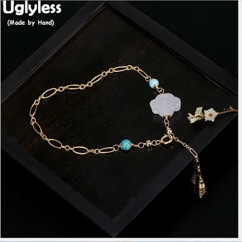

Uglyless 14K Filled Gold 9K Gold Bracelets for Women Natural Jade Cloud Jewelry Ethnic Tassel Bracelet Bohemia Turquoise Bangles