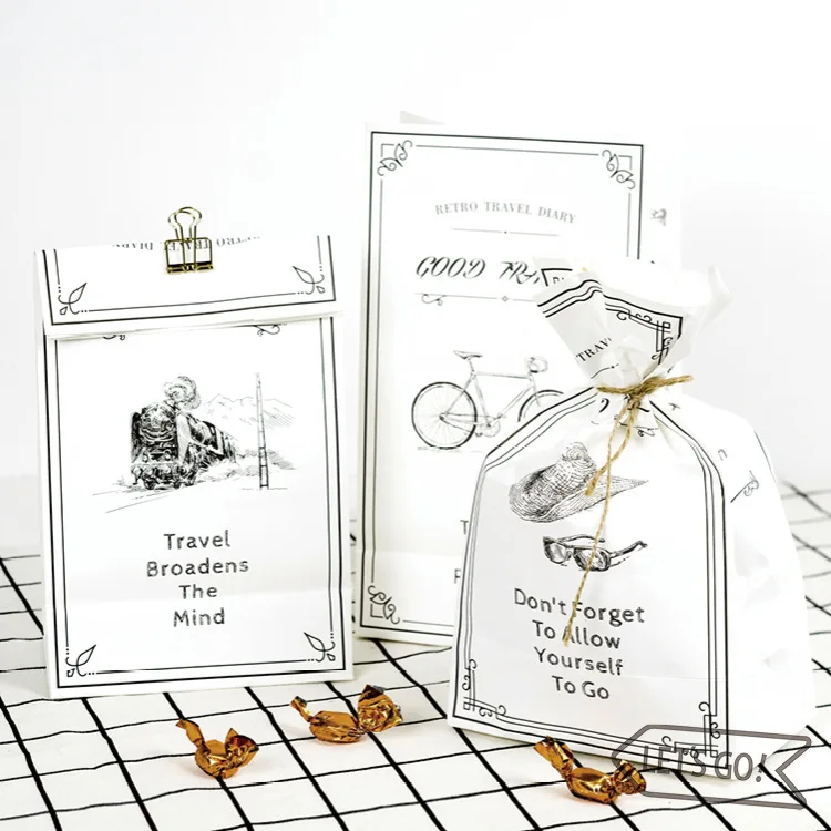 

3 sets paper bag sketching view Vintage Retro style Gift Wrap Storage bag as DIY gifts packaging