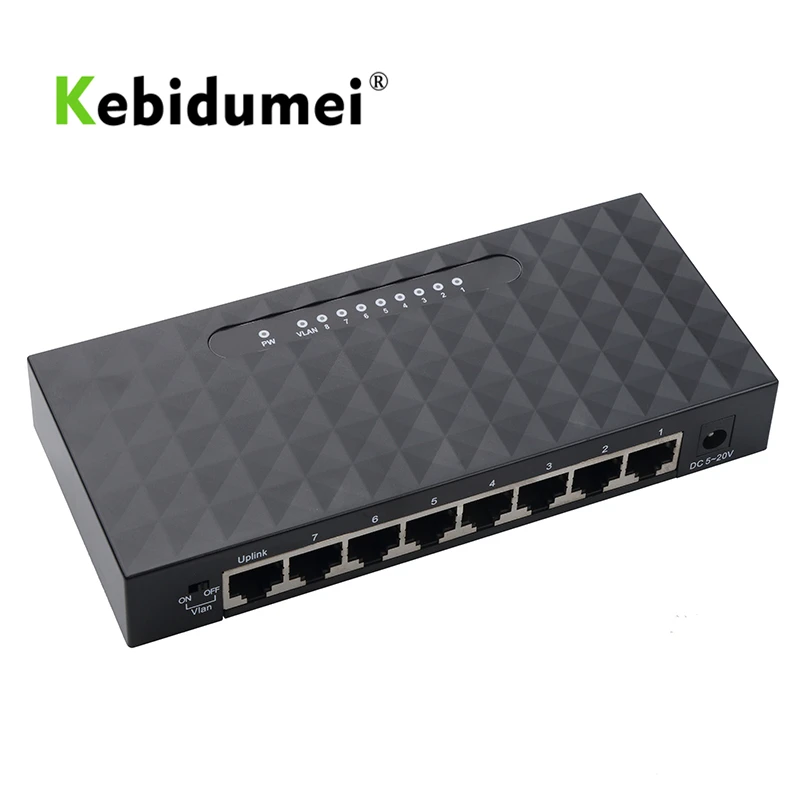 

kebidumei 8 Ports Ethernet Network Switch 10/100/1000Mbps RJ45 Gigabit Switch Hub Base Support Full Half Duplex EU Plug