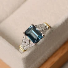 Сексуальные женские роскошные королевские синие кольца с большим квадратным кристаллом AAA кубического циркония, серебряные кольца для женщин, обручальное кольцо, ювелирное изделие, подарок
