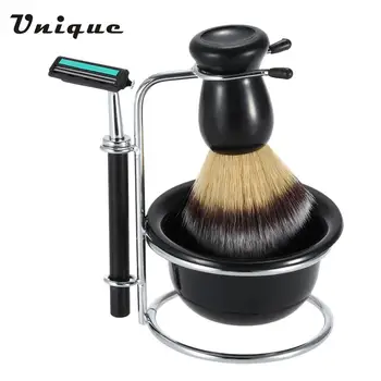 

4 In 1 Men's Shaving Razor Set Dry & Wet Male Silver Facial Cleaning Tool Shaving Holder + Razor + Soap Bowl + Badger Brush