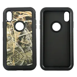 Camouflage Defender Phone Case with Clip Holster and Armor Protection - iPhone 13 (Black old grass 1)
