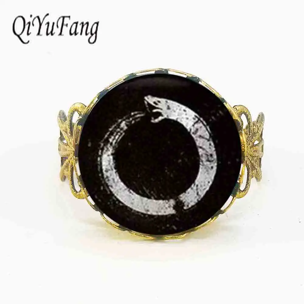 

Ouroboros vintage 2018 death hallows black snake jewelry Ring Gift Women Men Chain doctor who adjustable ring antique glass