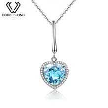 DOUBLE-R романтическая одноцветная 925 Серебряная подвеска в форме сердца с природой ожерелье из голубого топаза с серебряной цепочкой ювелирные изделия из настоящего драгоценного камня