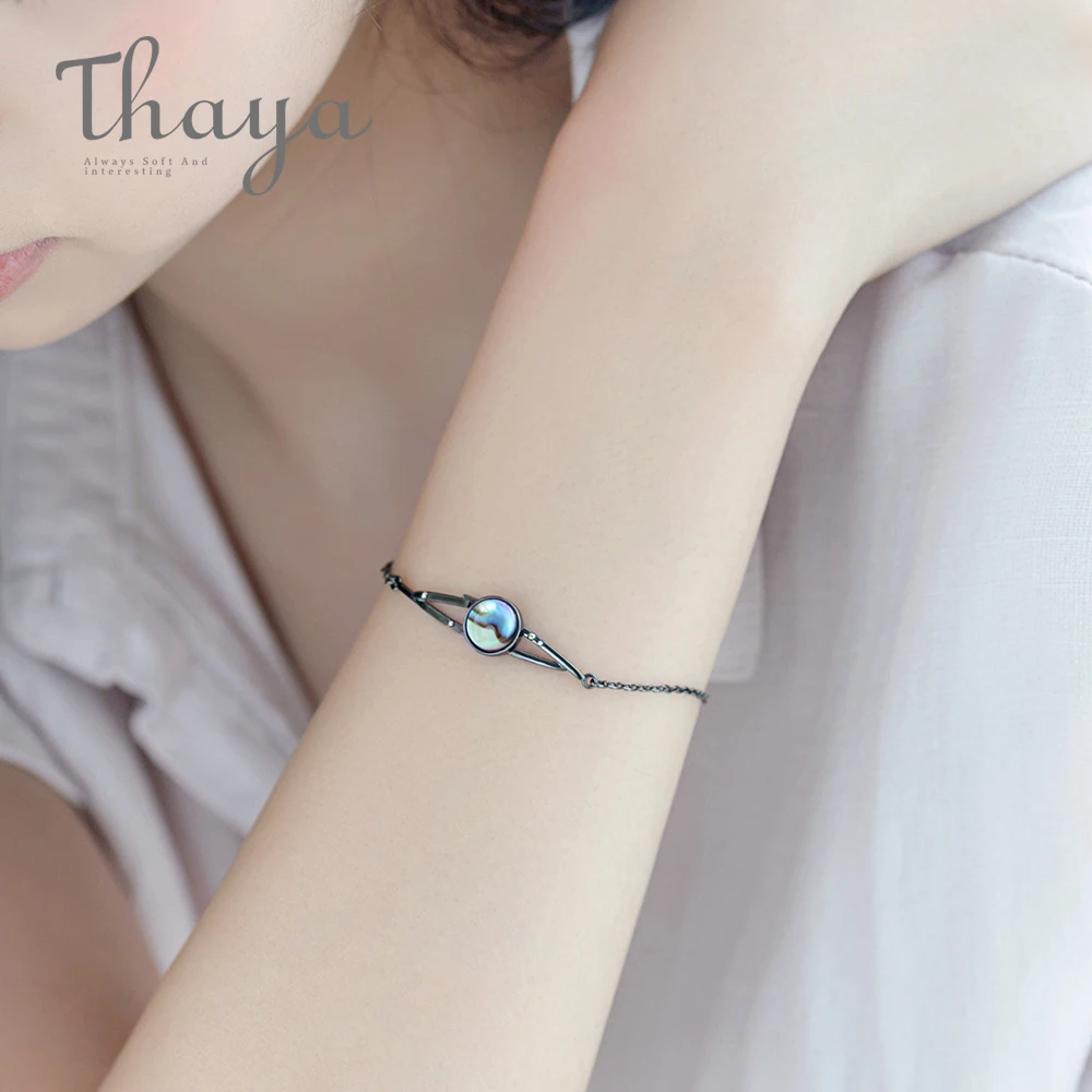 Thaya Milky Stars Design Bracelet Natural Abalone Shell s925 Silver Black Bracelet with Halo Stone Jewelry for Women Gift