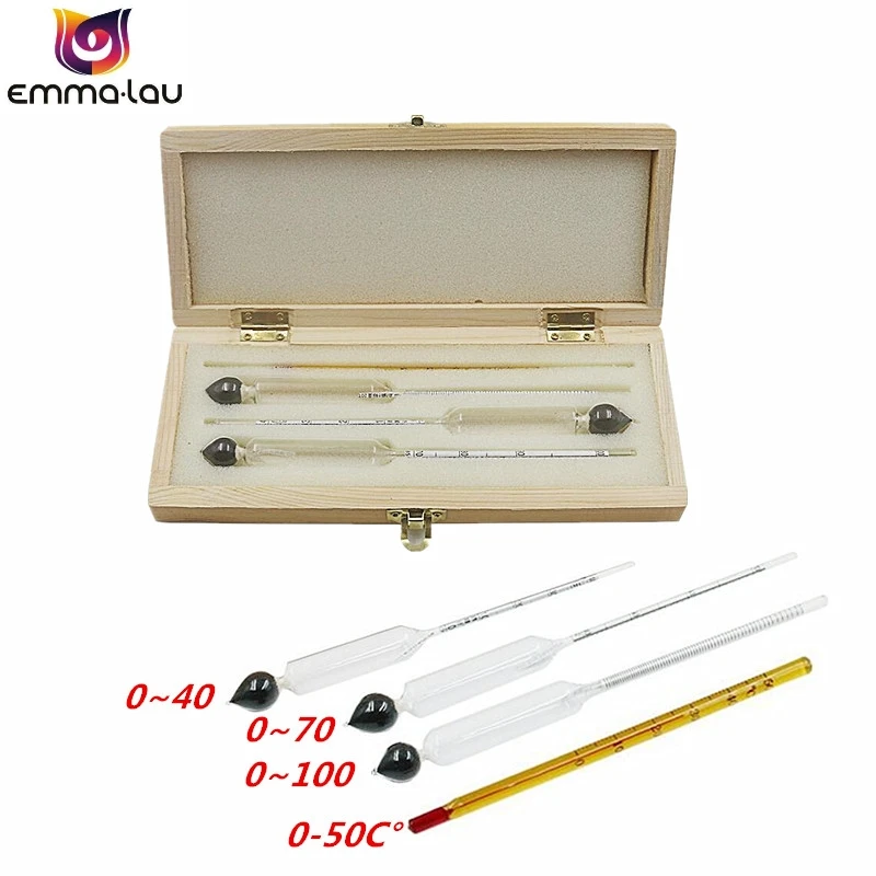 

4Pcs/set 0-100% Alcoholometers Professional Wine Breathalyzer Alcohol Measurement Liquor Concentration Test Meter + Thermometer