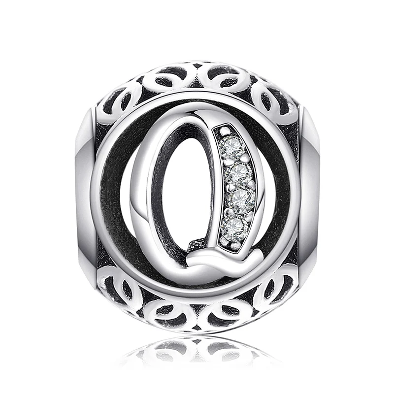 JewelryPalace Винтаж Письмо A-R кубического циркония Aucthentic 925 пробы Серебряный браслет DIY ювелирных подарки для нее - Цвет: Q