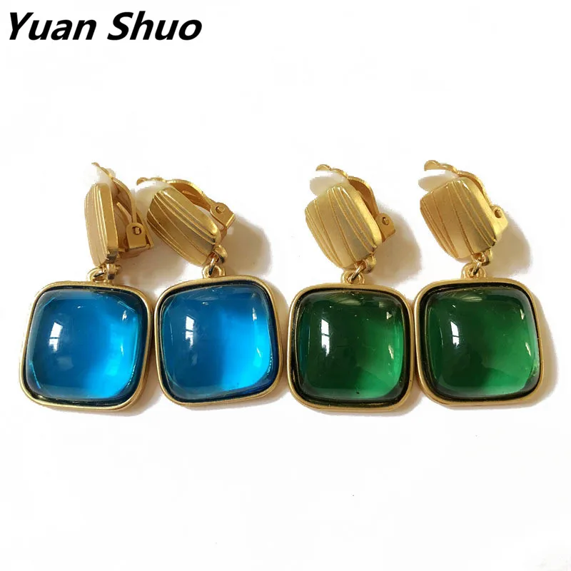 

2018 Retro resin brush ear clip ice transparent square resin ear clip green blue square ear clip manufacturers wholesale