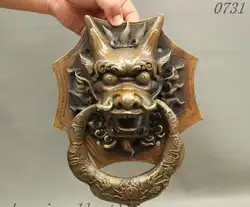 10 "Старый Китайский Фэншуй Бронзовый Медь Экзорцизм Голова Дракона дверной молоток статуя