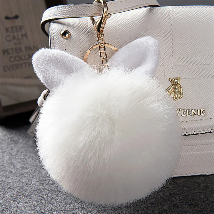 2017 Fur Pom Pom Keychain Fake Rabbit fur ball key chain porte clef pompom de fourrure pompon Bag Charms bunny keychain Keyring 38