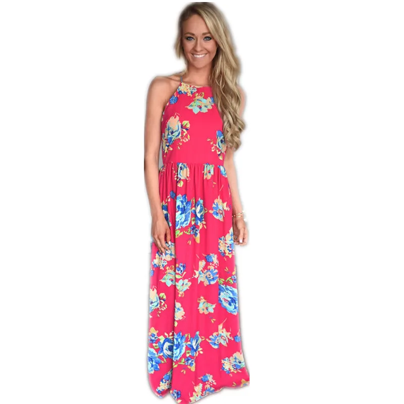 Новинка 2017 модные женские платья с цветочным принтом Летнее Длинное Вечернее