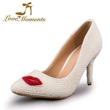 2016 neue Mode Sexy Frauen weiß Strass Schuhe High Heels Perlen Hochzeit Schuhe Braut Kleid partei Schuhe