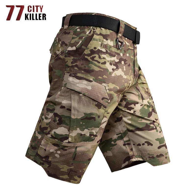 

77City Killer Waterproof Cargo Shorts Men Summer Camouflage Military Mens Shorts Outwear Multi-pocket Shorts Male Size S-3XL