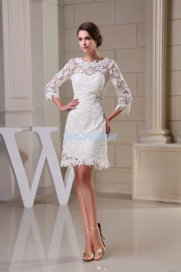 

free shipping modest 2013 new design hot sale custom size plus size gown beach long sleeve lace short white Bridesmaid Dresses